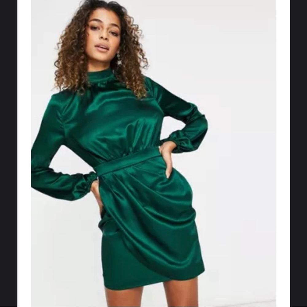 Club L London satin asymmetric volume sleeve mini dress